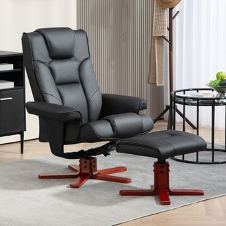 HOMCOM Reclining Armchair with Footstool & Adjustable Backrest in Black
