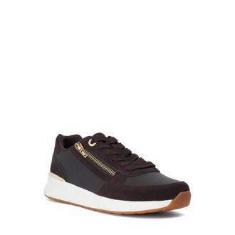 Dune London Womens Ladies Excise - Zip-Detail Low-Top Trainers - Brown Suede - Size UK 5