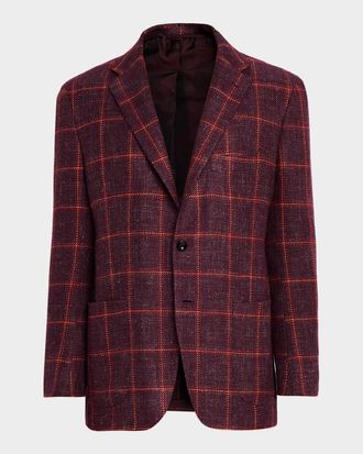 Kiton Men & apos;s Cashmere-Blend Bordeaux and Orange Sport Coat