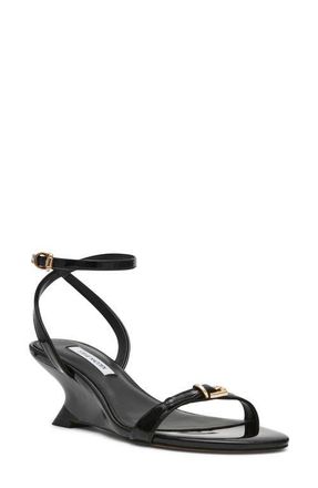 Steve Madden Zaloma Ankle Strap Wedge Sandal in Black Patent at Nordstrom, Size 8.5