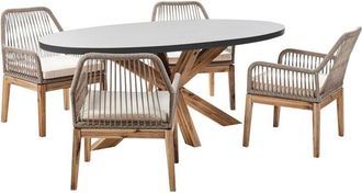 Beliani Conjunto De Mesa Y Sillas De Jard&iacute;n Moderna De Cemento Con Base De Madera De Acacia Estilo Industrial Gris Y Beige Madera Clara Oristano/olbia