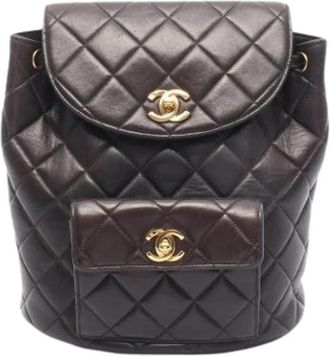Chanel Pre-owned Vintage Lamsleren Rugzak - Dames - Vintage Rugzakken - Bruin - ONE Size - Leer - Vintage