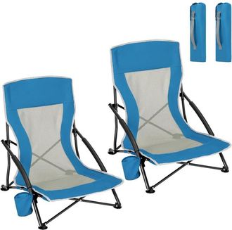 Woltu Woltu - 2x Silla de Playa Plegable, Silla Reclinable, Sillón Relajante, Azul