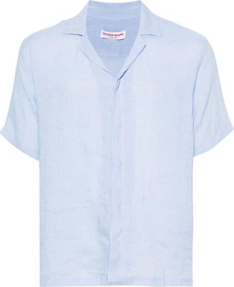 Orlebar Brown linen short-sleeved shirt - men - Linen/Flax - M - Blue