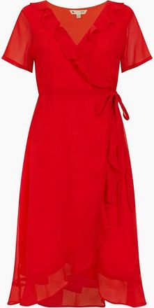 Yumi Womens Frill V-Neck Midi Wrap Dress - Red - Size: 10