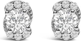 House of Brilliance Sterling Silver 5/8 Cttw Lab Grown Diamond Oval Cluster Stud Earrings