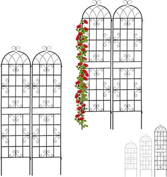 Relaxdays Set De 4 Soportes Plantas Met&aacute;licos, Con Estacas, Enrejado Para Trepadoras, 220 X 50 Cm, Jard&iacute;n, Negro