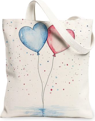 Generic Heart Balloon Canvas Tote Bags, Colorful Love Design Reusable Grocery Bags, Spring Stylish Lightweight Washable Shoulder Strap Canvas for Shopping Out