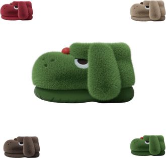 Generic Big Eye Dog Slippers for Women Man, Cute Dog Slippers, Plush Animal Dog Slippers, Soft Anti-Slip Cute Slippers for Kids (Green, Adult, Women, 6, Numer