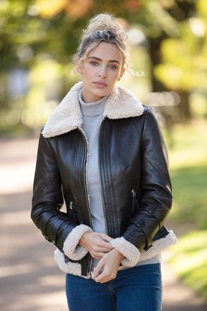 Ashwood Leather Womens 2419 Ladies Aviator Jacket with Faux Fur Lining - Brown - Size 20 UK