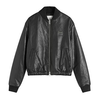 Ami Leather Jackets, male, Black, Size: S Giubbino