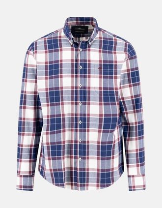 Fynch-Hatton Mens Twill Check Button Down Shirt Deep Merlot - Size: 42/Regular