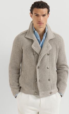 Brunello Cucinelli Cashmere half english rib mariner cardigan in Light Brown at Nordstrom, Size 56