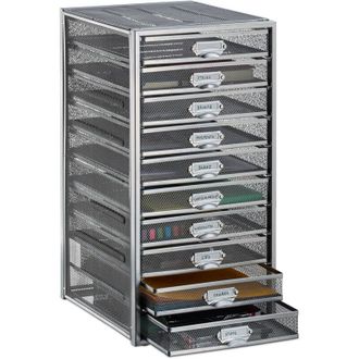 Relaxdays Relaxdays Organizador Escritorio Con 10 Cajones Para Documentos A4, Acero, Plateado, 55 X 27,5 X 35,5 Cm