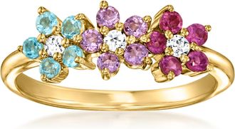Ross-Simons Multi-Gemstone Floral Ring With Lab-Grown Diamonds in 18kt Gold Over Sterling