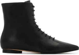 Kazar Zwarte leren laarzen met ritssluiting en zilveren logo-versierde teenband - Dames - Veterlaarzen - Zwart - 41 EU - Leer - Schoenen