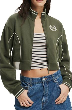Cotton On Cropped Track Jacket in Co Crest /Dark Olive at Nordstrom Rack, Size X-Large