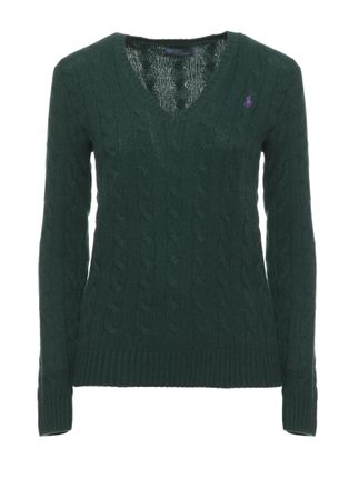 Polo Ralph Lauren Green V-Neck Cable-Knit Wool Sweater