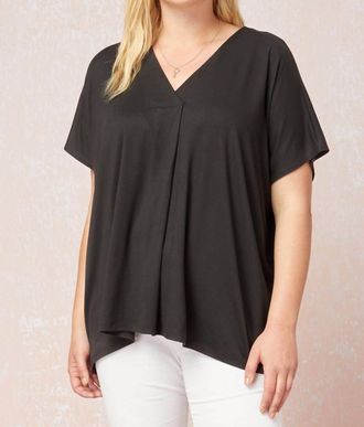Entro Short Sleeve Placket Top In Black
