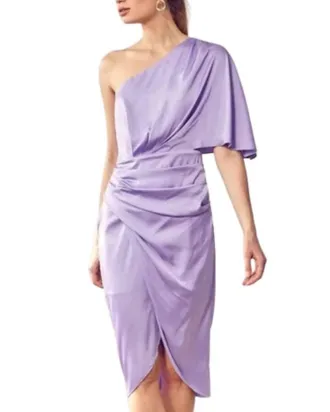 DO+BE Collection One Shoulder Ruched Midi Dress In Lavender