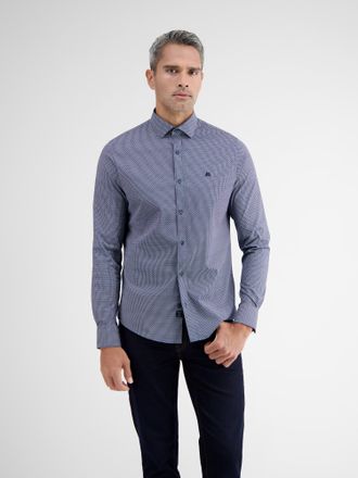 Lerros Langarmhemd LERROS LERROS Poplinhemd mit Haifischkragen, Punkt-Print, Herren, Gr. S, Normalgr&ouml;ssen, blau (storm blau), 97% Baumwolle, 3% Elasthan, Hem