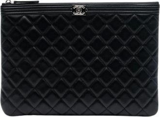 Chanel Pre-owned Clutches, female, Black, Size: ONE SIZE Pre-owned Quilted Leather Clutch