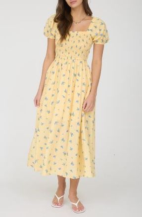 August Sky Puff Sleeve Midi Dress in Yellow/Blue at Nordstrom Rack, Size Large