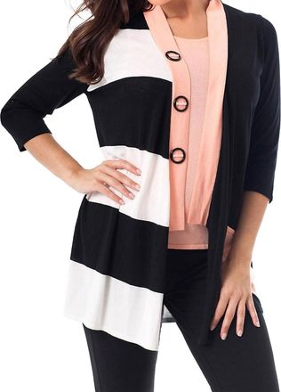 Angel Striped Button Draped Cardigan In Peach Multi