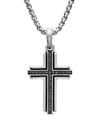 David Yurman sterling silver Deco Cross diamond pendant (34mm) - men - Sterling Silver/Black Diamond - OS
