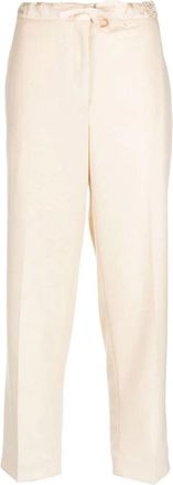 Jil Sander Drawstring Cropped Pants - Dames - Vrijetijds broeken - Beige - M - Wol - Broeken