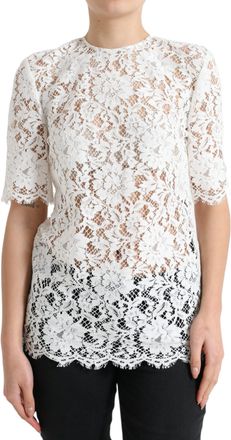 Dolce & Gabbana Womens Lace Top Short Sleeves - White Nylon - Size EU 40 (Womens)
