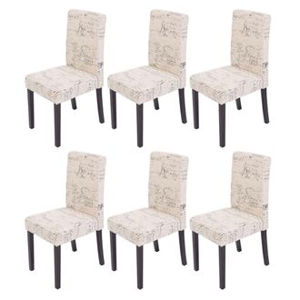 Hhg Hhg - Nunca Usado] Juego De 6 Sillas De Comedor Silla De Cocina Littau, Textil Con Letras, Crema, Patas Oscuras