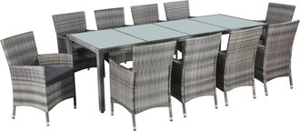 vidaXL Set De Comedor De Jard&iacute;n 11 Pzas Y Cojines Rat&aacute;n Sint&eacute;tico Gris Vidaxl