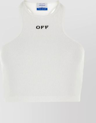 Off-white ribbed cropped racerback tank top