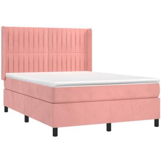 vidaXL Vidaxl - Cama Box Spring Colch&oacute;n Y Led Terciopelo Rosa 140x190 Cm