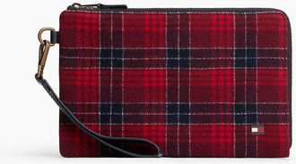 Tommy Hilfiger Mens Plaid Wool-Blend Zip Wristlet - Check Medium Red/Space Blue