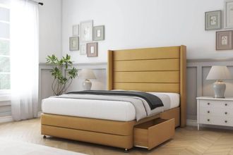 Comfort Beds Milano Plush Divan Base 2 Drawers - 54 Wingback-Footboard in Mustard | Size: Small Double