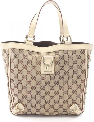 Gucci Beige Ivory Canvas Leather Handbag Tote Bag (Pre-Owned)