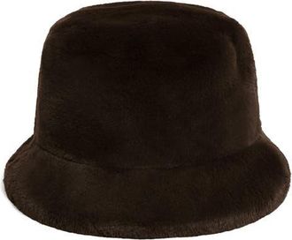 Apparis Amara Pluche Faux Fur Bucket Hat in Espresso at Nordstrom