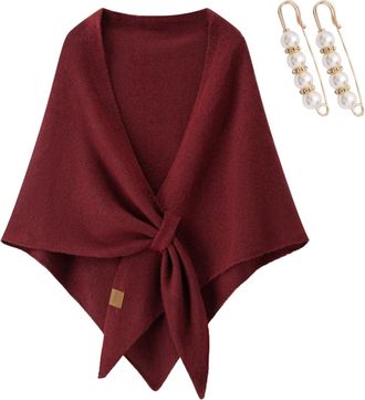 Generic Pashmina Shawl Wraps for Women, Knitted Triangle Shawls and Wraps Solid Color Wool Blend Shawl (Red)