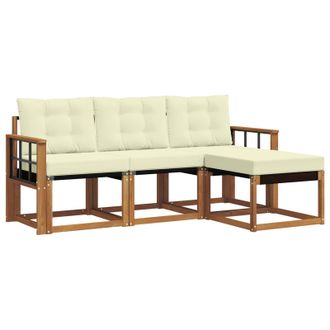vidaXL Conjunto De Sof&aacute;s De Exterior Con Coj&iacute;n 4 Pcs Natural Y Crema Vidaxl