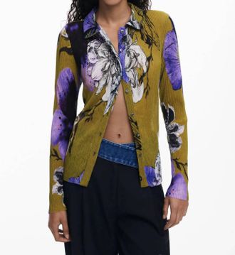 Desigual Tulleflower Lacroix Pleated Shirt In Verde Acietuna