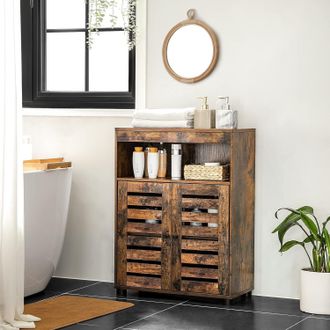 Vasagle Bathroom Cabinet with Rustic Shelves & Louvered Doors in Brown