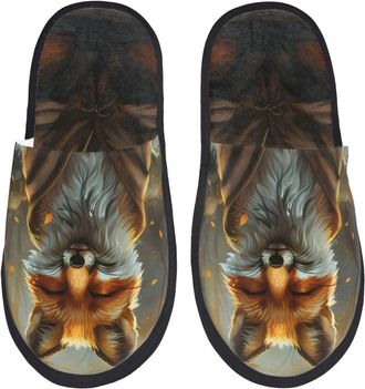 Generic Slipper Streamside Meditating Fox Warm Fluffy Slippers Cozy Indoor Shoes For Ladies Spa Holiday L