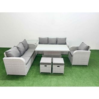 Fimous 9 Seater Poly Rattan Outdoor Garden Furniture Adjustable Lifting Dining or Coffee Table Sofa Set Patio 3 Seater Sofa Reclining Chair 3 Seater Sofa 2