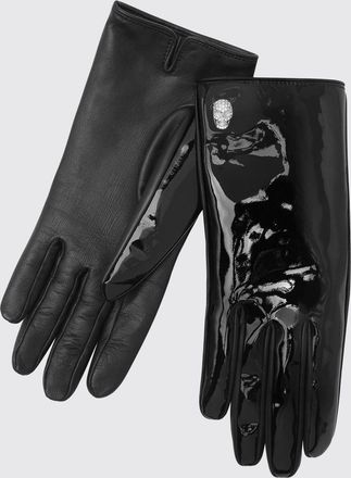 Philipp Plein Guanti in pelle verniciata con stampa Skull e applicazione di strass