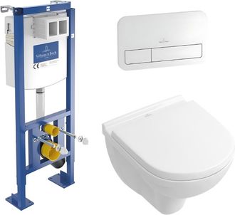 Villeroy & Boch Pack Inodoro Suspendido Compacto Sin Cerco Villeroy Et Boch O.novo + Asiento + Placa Blanca + Estructura