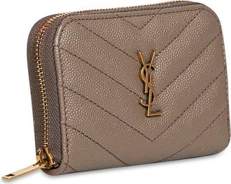 Saint Laurent Womens Zipped Change Purse Cassandre Light Taupe Mud Calfskin Wallets & Purses
