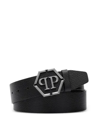 Philipp Plein logo-buckle leather belt - men - Calf Leather - 105 - Black