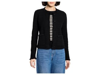 Nic+Zoe Fringe Mix Femme Knit Jacket Womens Jacket Black Onyx : 2XL (US 20-22), Cotton/Linen/Modal